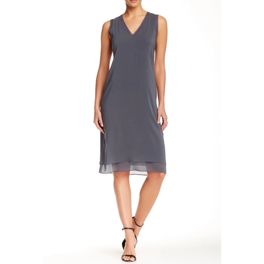 ❤️ Vince Grey Sheer Silk Double Layer Luxury Dress